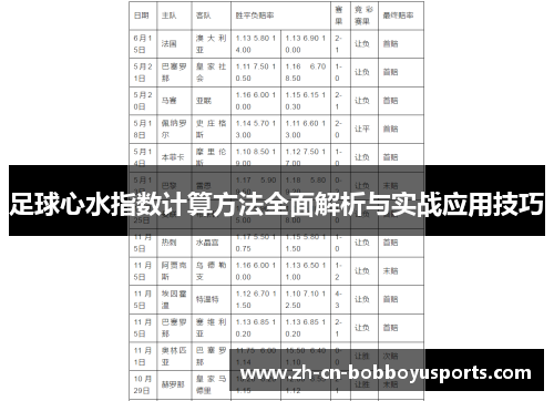 足球心水指数计算方法全面解析与实战应用技巧